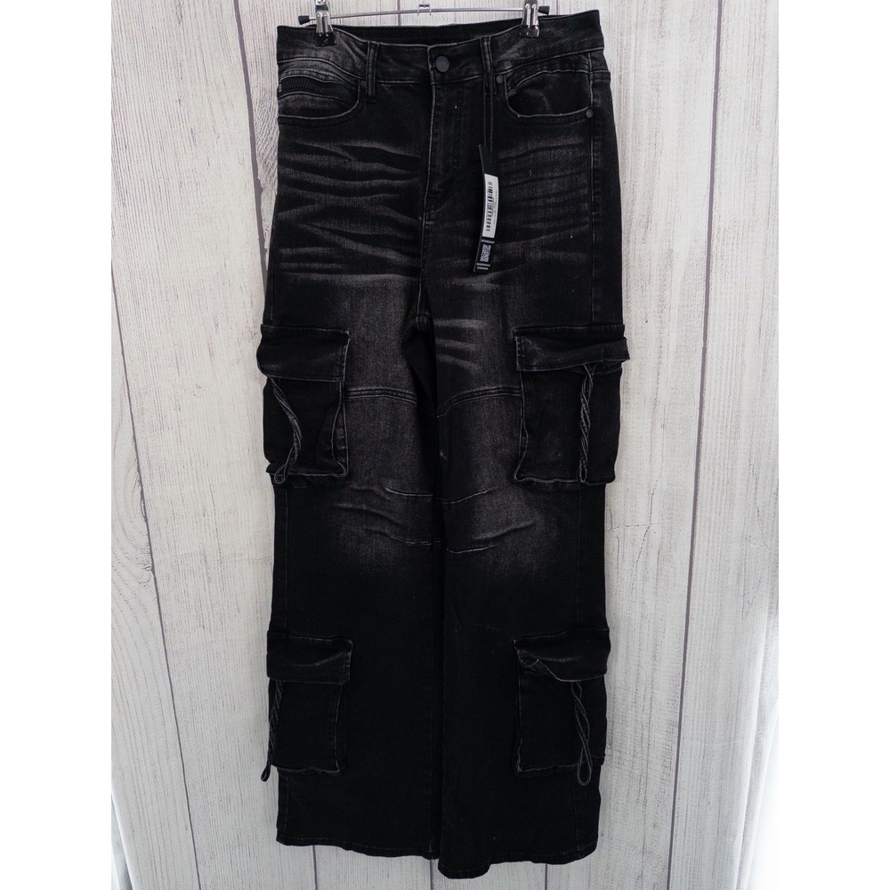 Rockstar Original Jeans Mens 30 Black Tore Baggy Fit Cargo Grunge Y2K Whiskered